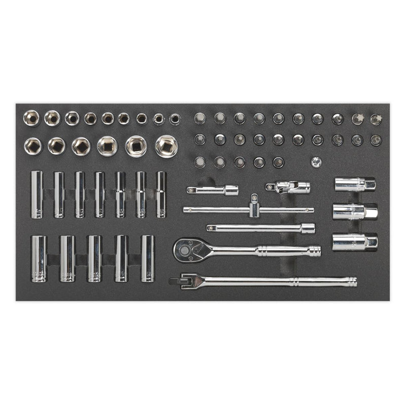 Sealey Tool Tray with Socket Set 62pc 3/8"Sq Drive Metric S01120