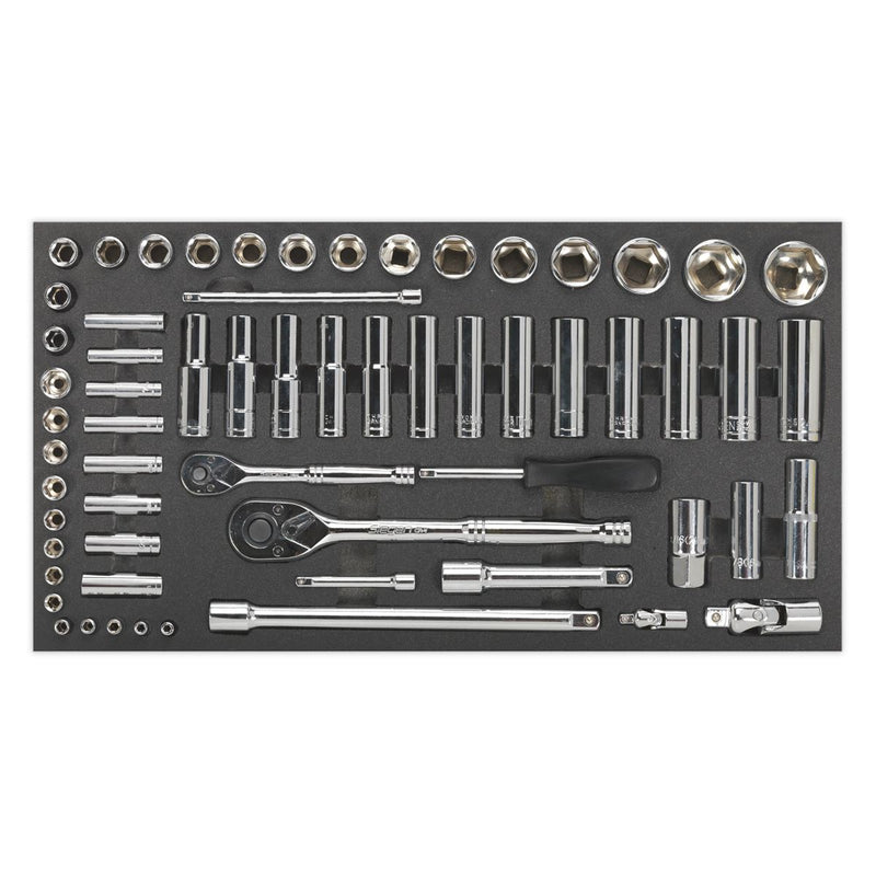 Sealey Siegen Socket Set with Tool Tray 1/4" & 1/2"Sq Drive 62pc S01122