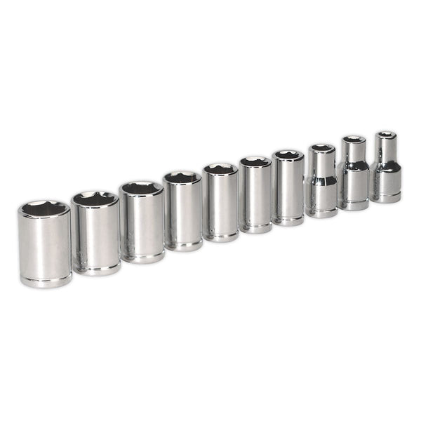 Sealey Socket Set 10pc 1/4"Sq Drive 6pt WallDrive&reg; Metric S0497