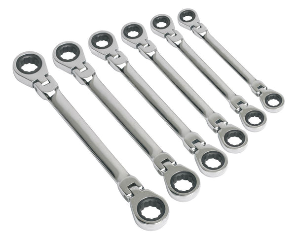 Sealey Flexi-Head Double End Ratchet Ring Spanner Set 6pc Metric S0806 IN STOCK