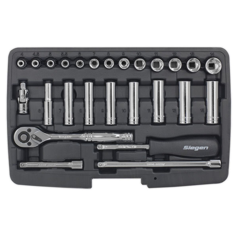 Sealey Socket Set 26pc 1/4"Sq Drive 6pt WallDrive&reg; Metric S0910