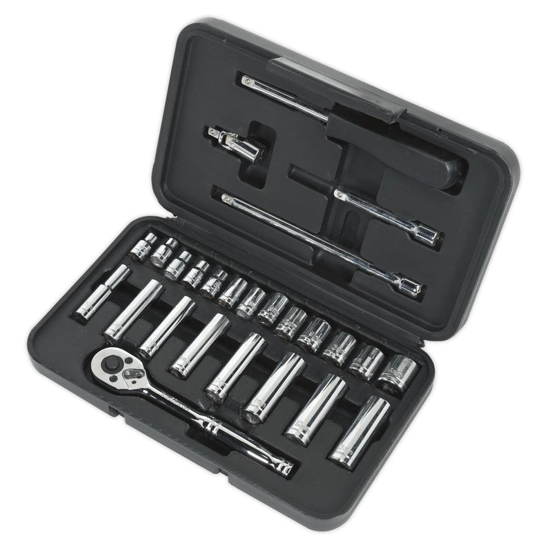 Sealey Socket Set 26pc 1/4"Sq Drive 6pt WallDrive&reg; Metric S0910