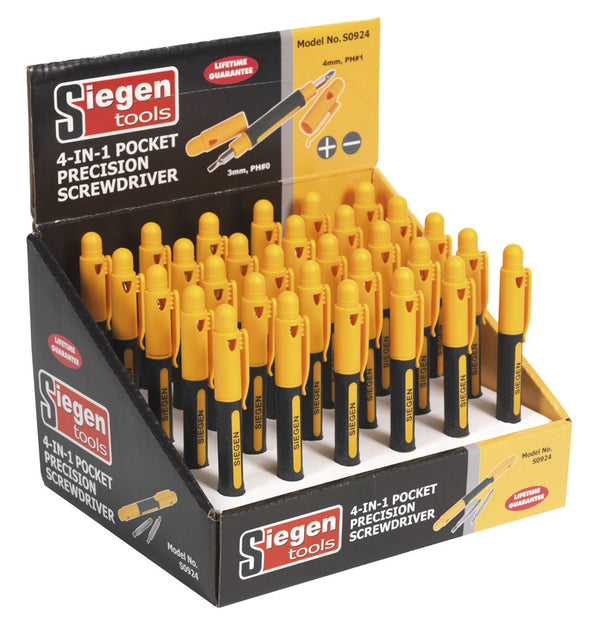 Sealey S0924 Precision Screwdriver Pocket 4-in-1 Display Box of 30