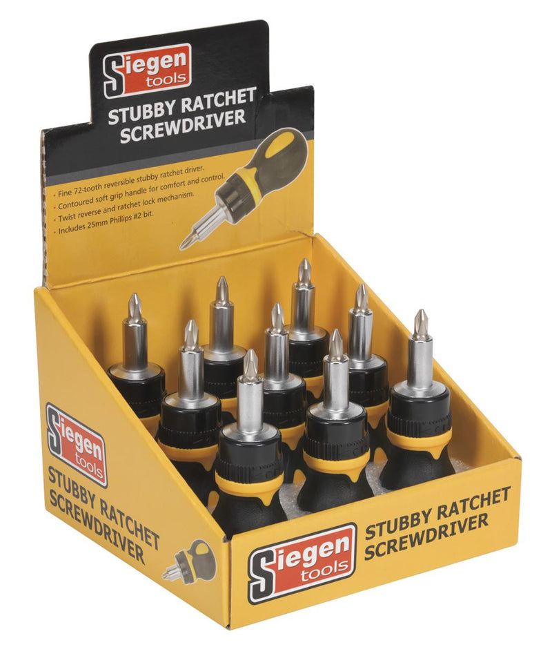 Sealey S0936 Screwdriver Ratchet Stubby Display Box of 9