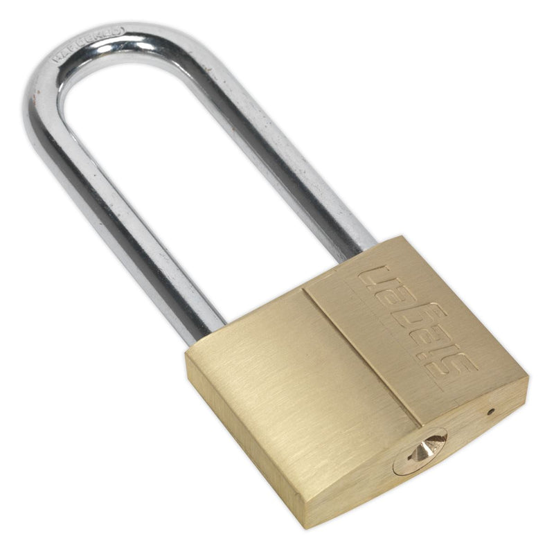 Sealey Brass Body Padlock with Brass Cylinder Long Shackle 50mm S0990