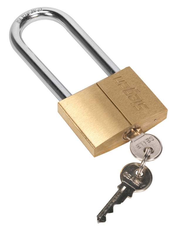 Sealey Brass Body Padlock with Brass Cylinder Long Shackle 60mm S0991