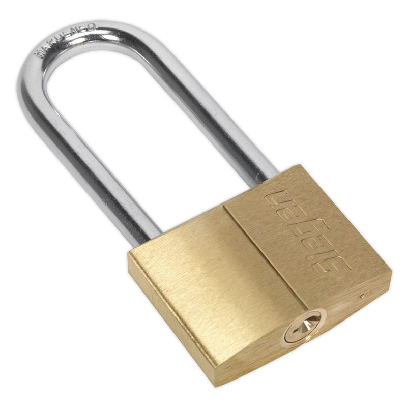 Sealey Brass Body Padlock with Brass Cylinder Long Shackle 60mm S0991