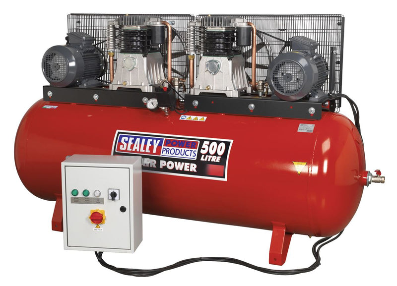 Sealey SAC4505555B Compressor 500L Belt Drive 2 x 5.5hp 3ph 2-Stage with Cast Cylinders