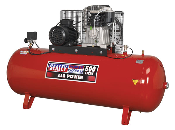 Sealey SAC65010B Compressor 500ltr Belt Drive 10hp 3ph 2-Stage with Cast Cylinders