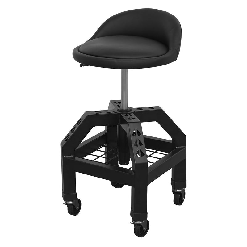 Sealey Premier Industrial Pneumatic Creeper Stool with Adjustable Height Swivel Seat & Back Rest SCR03B