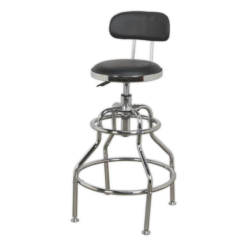 Sealey Pneumatic Workshop Stool with Adjustable Height Swivel Seat & Back Rest SCR14