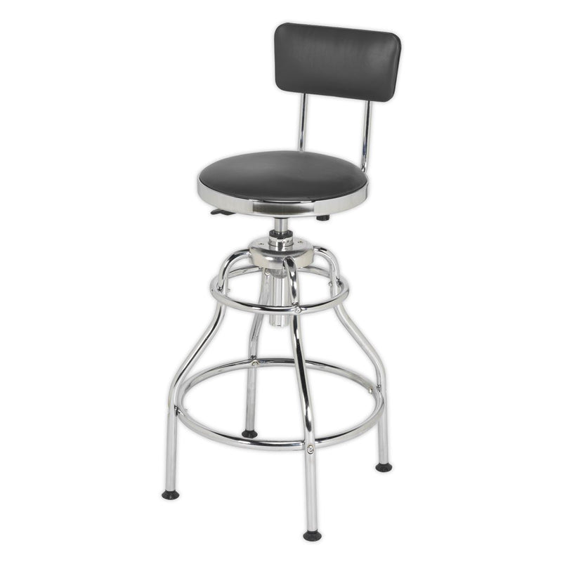 Sealey Pneumatic Workshop Stool with Adjustable Height Swivel Seat & Back Rest SCR14