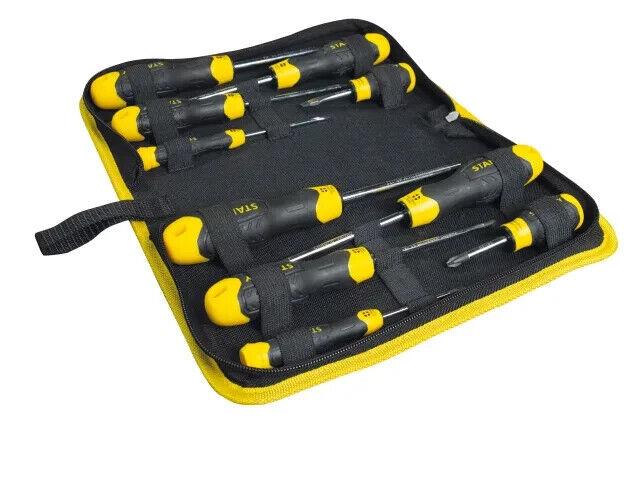 STANLEY Screwdriver Set 10 Piece CUSHION GRIP in Wallet Pozi Flat XMS23SCREW10