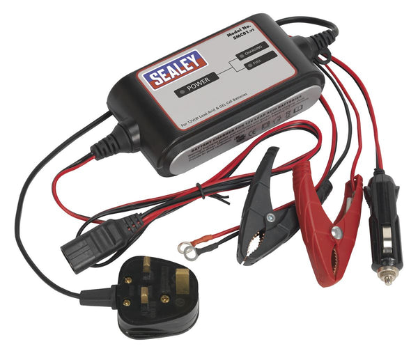 Sealey SMC01 Compact Auto Maintenance Battery Charger - 3-Cycle 12V