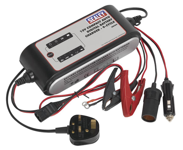 Sealey SMC04 Compact Auto Digital Battery Charger - 9-Cycle 12V