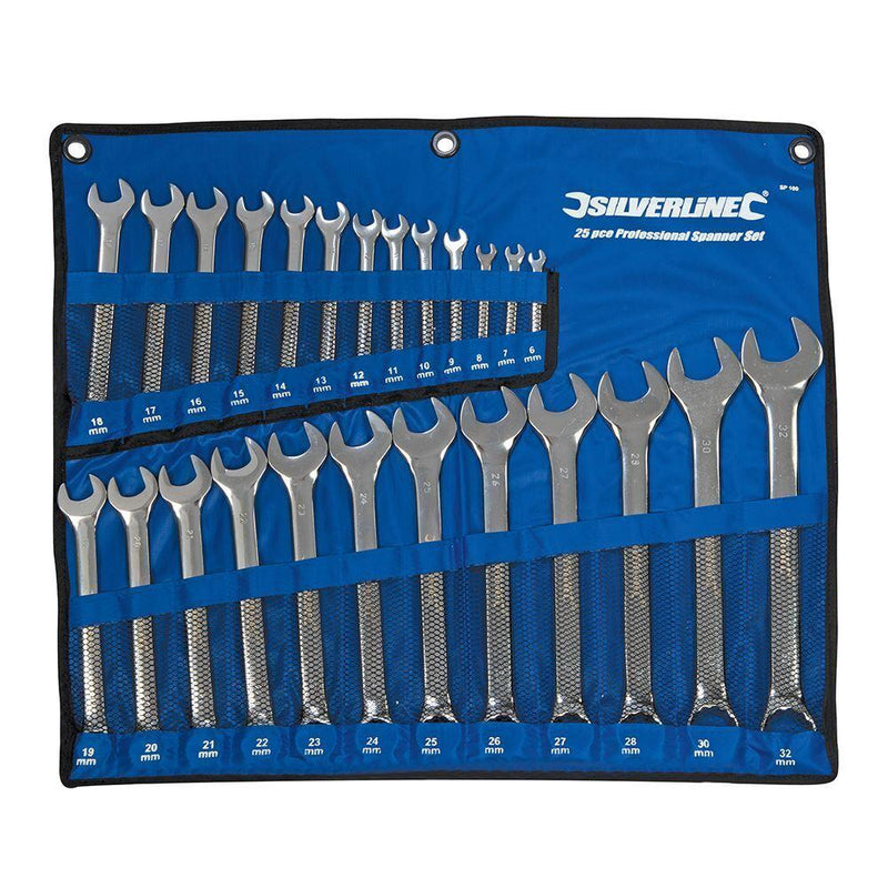 SILVERLINE SPANNER SET 25PC METRIC 6MM - 32MM COMBINATION WRENCH RING OPEN SP100