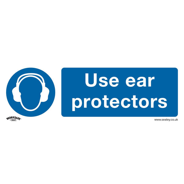 Sealey Worksafe&reg; Use Ear Protectors Safety Sign, Rigid Plastic - Pack of 10 SS10P10