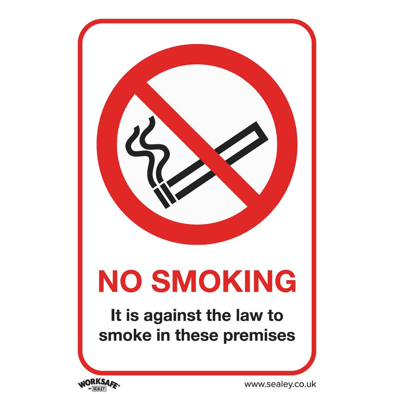 Sealey Worksafe&reg; No Smoking On Premises Safety Sign, Self-Adhesive Vinyl - Pack of 10 SS12V10