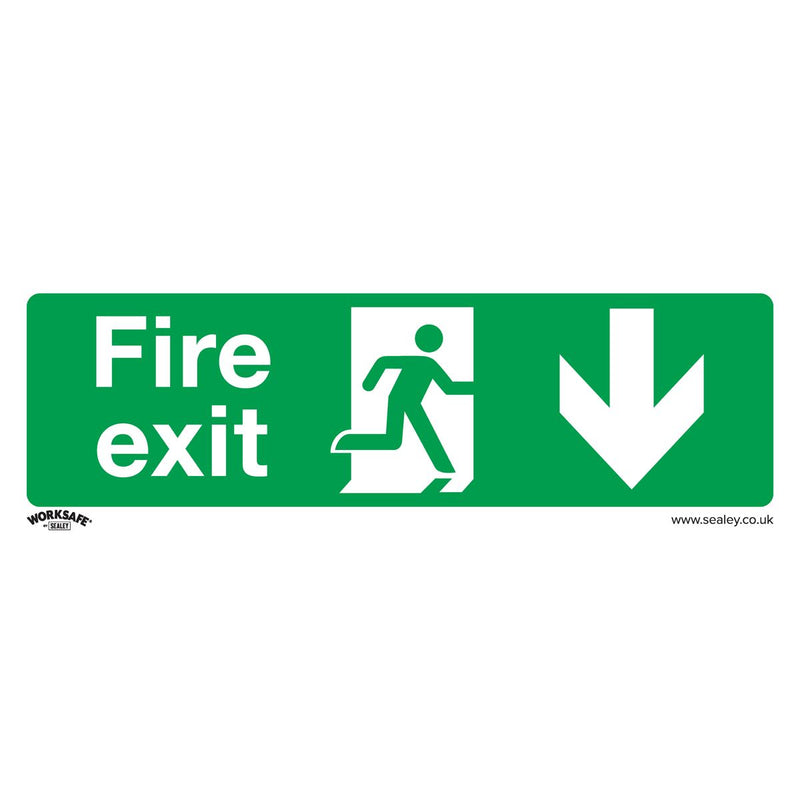 Sealey Worksafe&reg; Fire Exit (Down) Safety Sign, Self-Adhesive Vinyl - Pack of 10 SS22V10