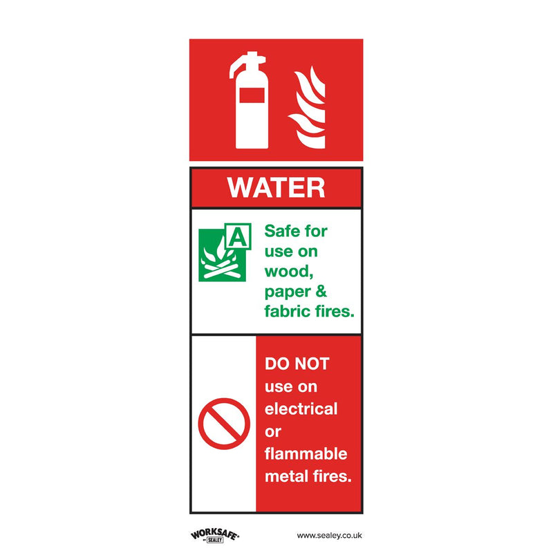 Sealey Worksafe&reg; Water Fire Extinguisher Safety Sign, Rigid Plastic - Pack of 10 SS27P10