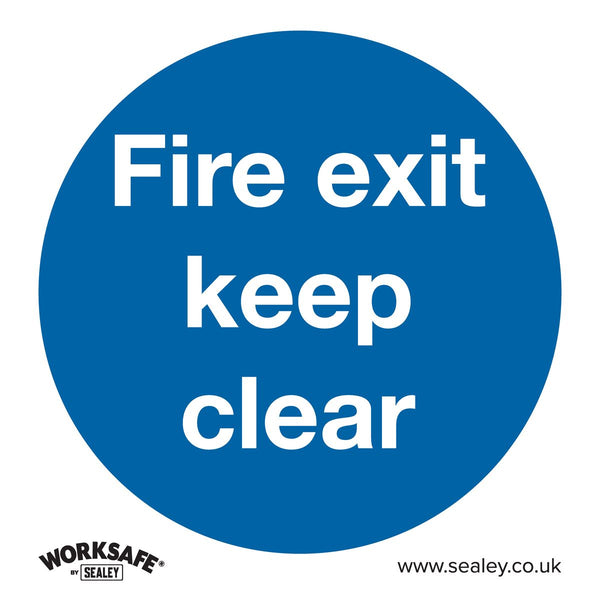 Sealey Worksafe&reg; Fire Exit Keep Clear Safety Sign, Self-Adhesive Vinyl - Pack of 10 SS2V10