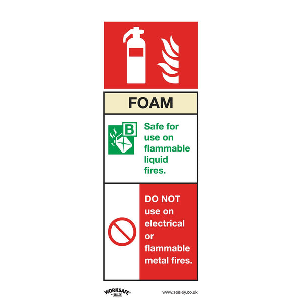 Sealey Worksafe&reg; Foam Fire Extinguisher Safety Sign, Rigid Plastic - Pack of 10 SS30P10