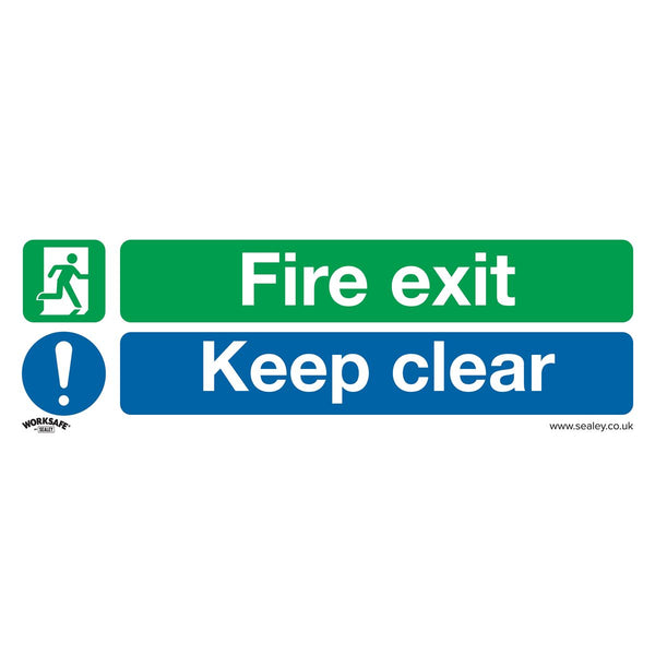 Sealey Worksafe&reg; Fire Exit Keep Clear (Large) Safety Sign, Rigid Plastic - Pack of 10 SS32P10