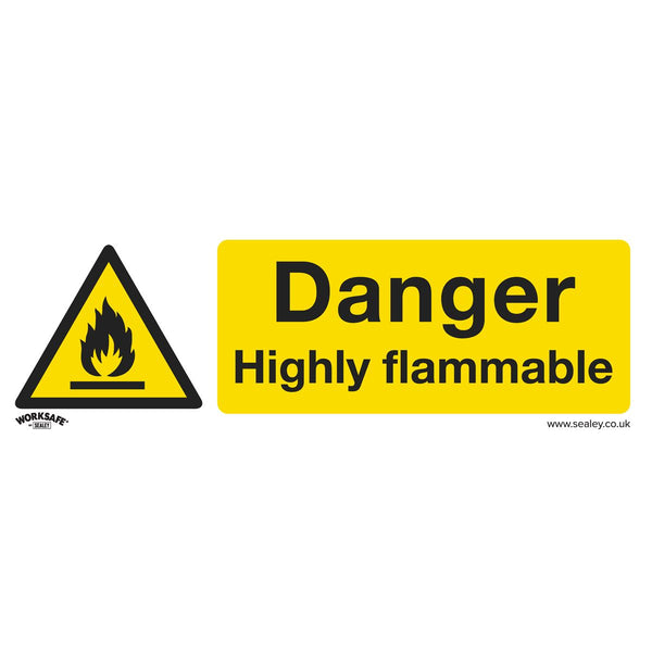 Sealey Worksafe&reg; Danger Highly Flammable Safety Sign, Rigid Plastic - Pack of 10 SS45P10