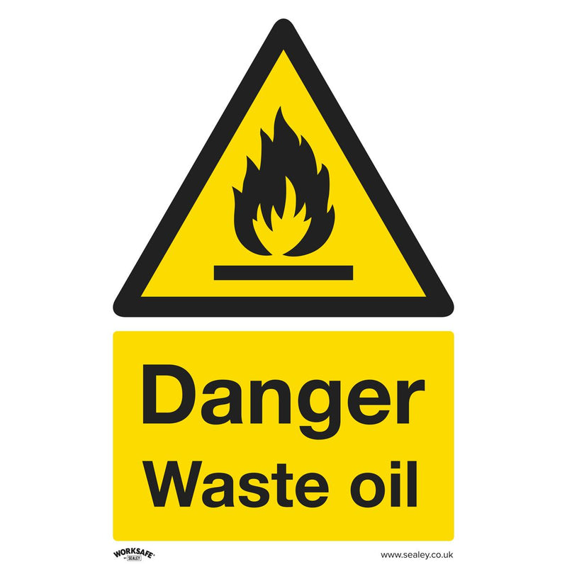 Sealey Worksafe&reg; Danger Waste Oil Safety Sign, Rigid Plastic - Pack of 10 SS60P10