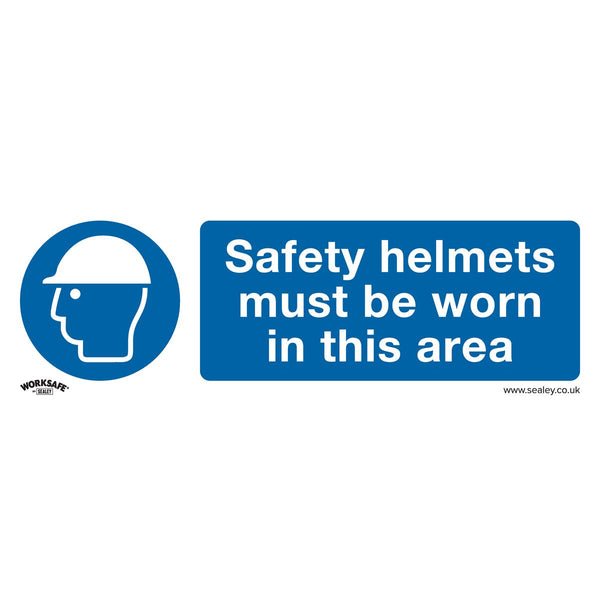 Sealey Worksafe&reg; Safety Helmets Must Be Worn In This Area Safety Sign, Rigid Plastic - Pack of 10 SS8P10