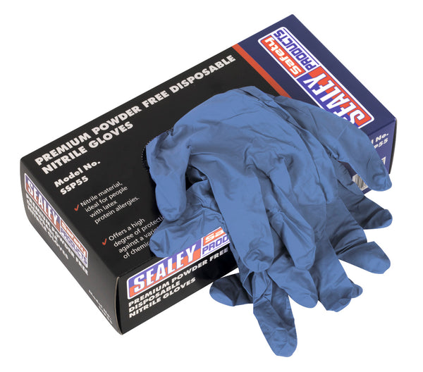 Sealey SSP55M Premium Powder Free Disposable Nitrile Gloves Medium Pack of 100