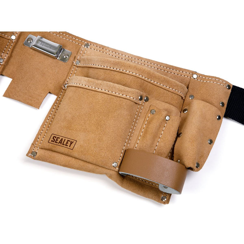 Sealey Tool Belt 11 Pocket Leather Builders Adjustable Hammer Loop STBL01