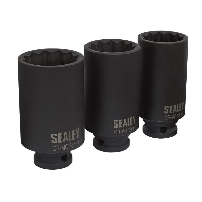 Sealey Impact Hub Nut Socket Set 1/2"Sq Drive 12-Point 3pc SX051