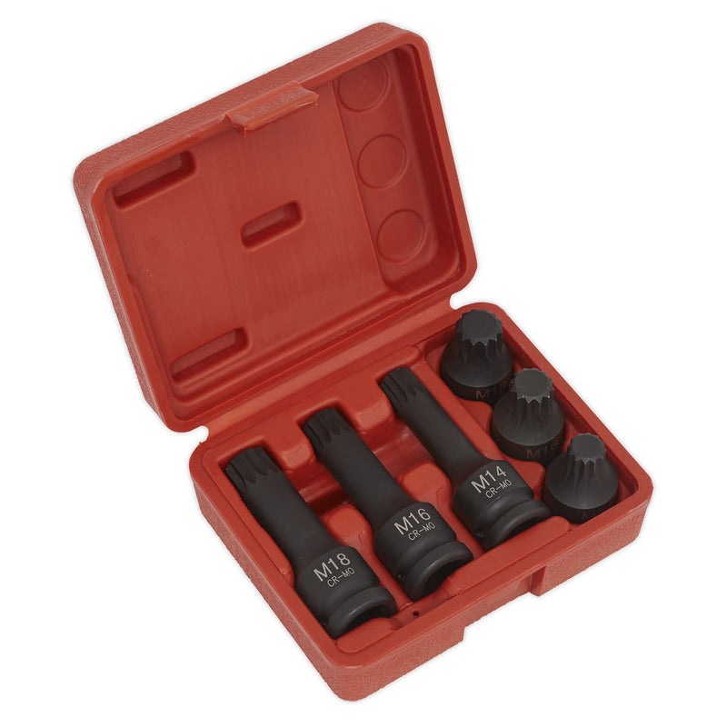 Sealey Impact Spline Socket Bit Set 1/2"Sq Drive 6pc SX052