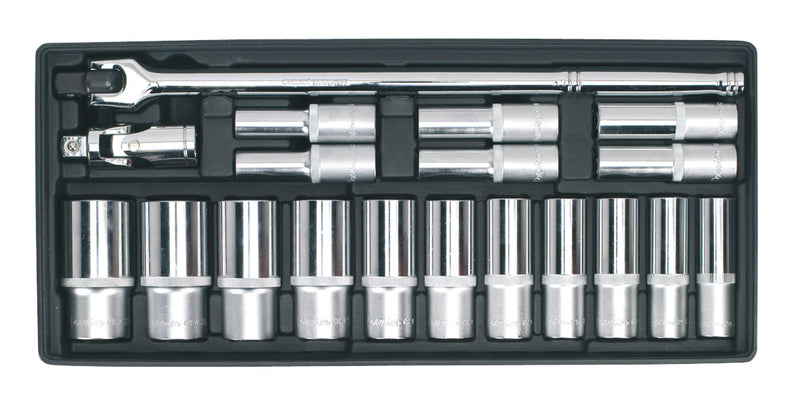 Sealey TBT22 Tool Tray with Socket Set 19pc 1/2"Sq Drive Deep