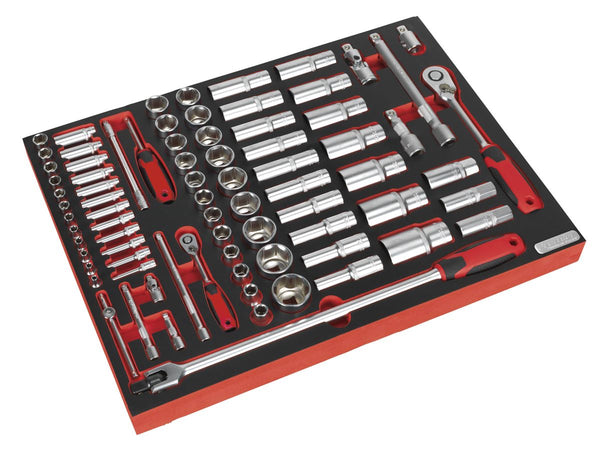 Sealey TBTP01 Tool Tray with Socket Set 79pc 1/4" & 1/2"Sq Drive