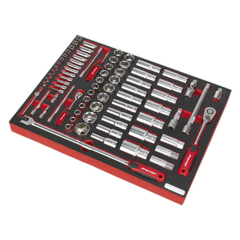 Sealey TBTP01 Tool Tray with Socket Set 79pc 1/4" & 1/2"Sq Drive