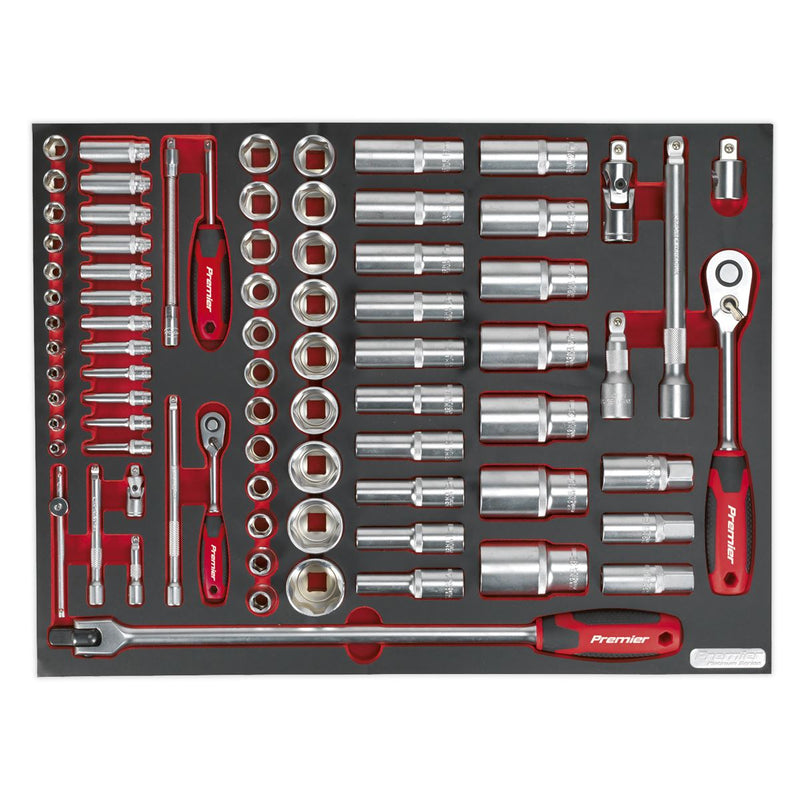 Sealey TBTP01 Tool Tray with Socket Set 79pc 1/4" & 1/2"Sq Drive