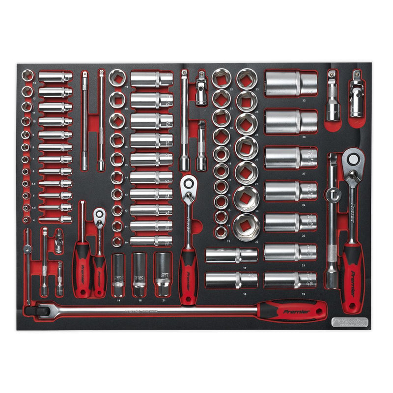 Sealey Premier Platinum Socket Set with Tool Tray 1/4", 3/8" & 1/2"Sq Drive 91pc TBTP02