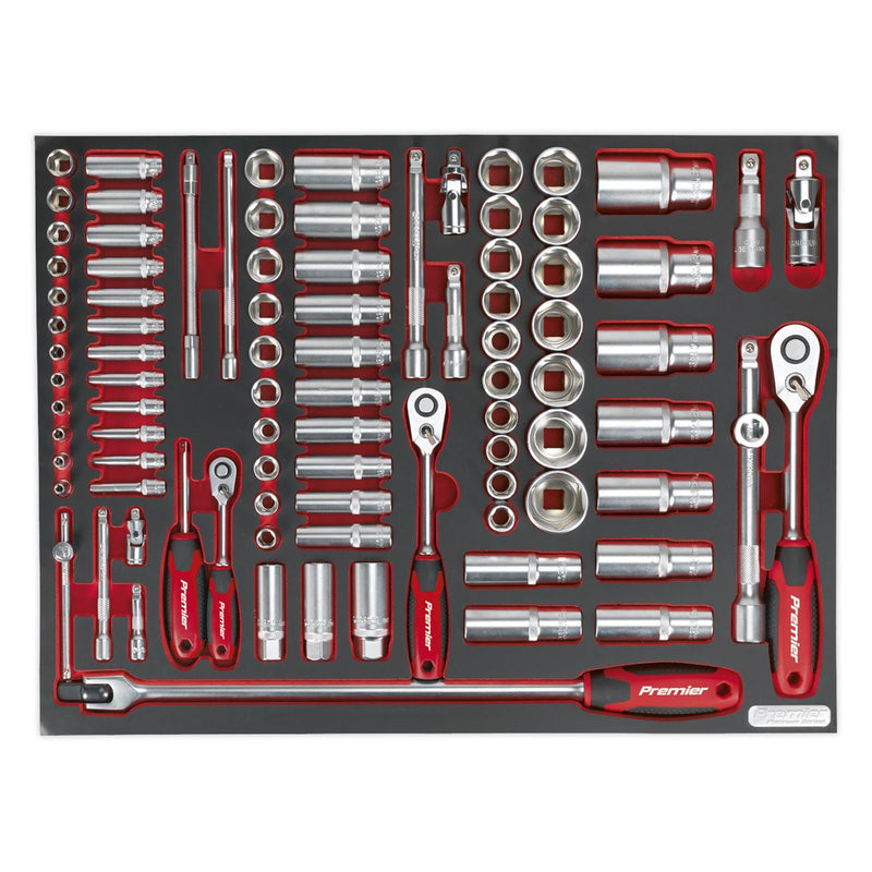 Sealey Premier Platinum Socket Set with Tool Tray 1/4", 3/8" & 1/2"Sq Drive 91pc TBTP02