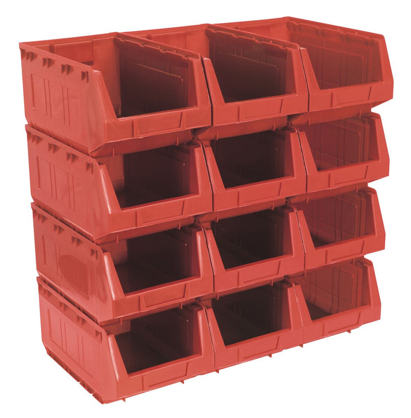 Sealey Plastic Storage Bin 210 x 355 x 165mm, Red - Pack of 12 TPS412R