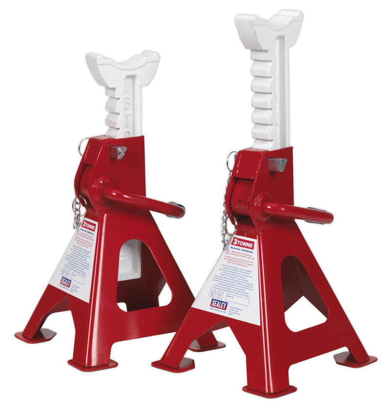 Sealey VS2003DL Axle Stands (Pair) 3tonne Capacity per Stand Ratchet Type with Safety Pin