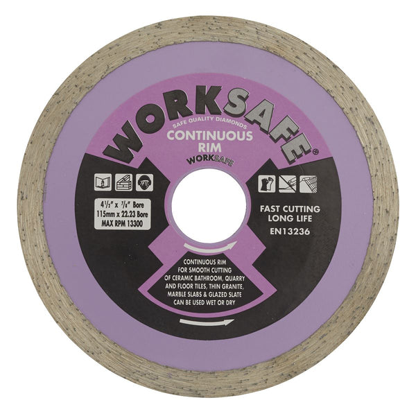 Sealey WDCT115 Continuous Rim Diamond Blade �115 x 22mm