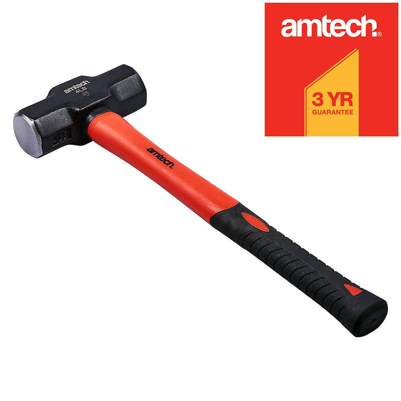 4LB LUMP SLEDGE HAMMER 1.8kg WITH FIBREGLASS SHAFT RUBBER GRIP HANDLE A2125