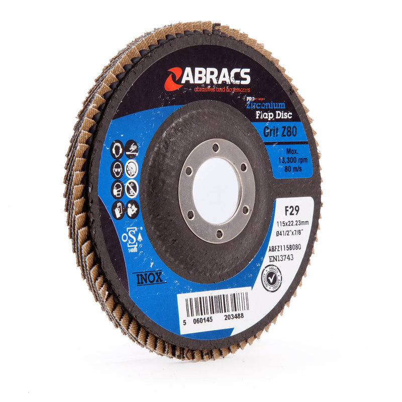 Abracs Abracs ABFZ115B080 Pro Zirconium Flap Disc 115mm 80 Grit (5 Pack) ABFZ115B080