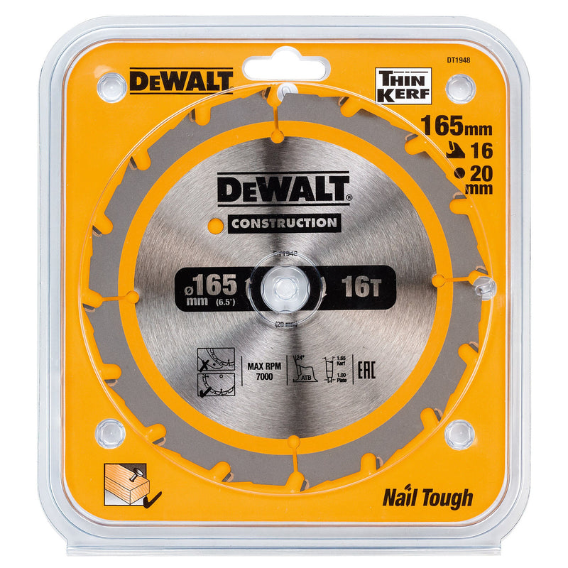 Dewalt Dewalt DT1948 Construction Circular Saw Blade 165 x 20mm x 16T DT1948