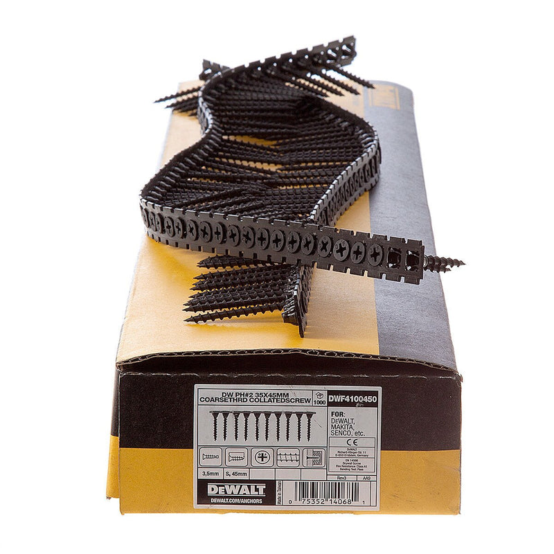 Dewalt Dewalt DWF4100450 Coarse Thread Collated Drywall Screws 45 x 3.5mm (1000 in Box) DWF4100450