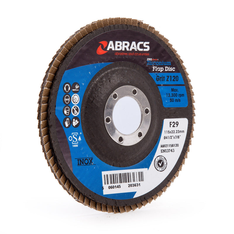 Abracs Abracs ABFZ115B0120 Pro Zirconium Flap Disc 115mm 120 Grit (5 Pack) ABFZ115B0120