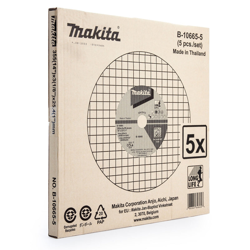 Makita Makita B-10665-5 Cut-Off Wheel 355mm x 3mm x 25.4mm (Pack of 5) B-10665-5