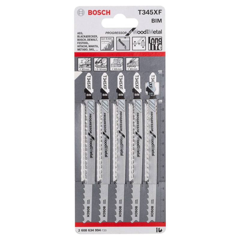 Bosch Bosch T345XF Progressor for Wood & Metal Jigsaw Blades (5 Pack) 2608634994